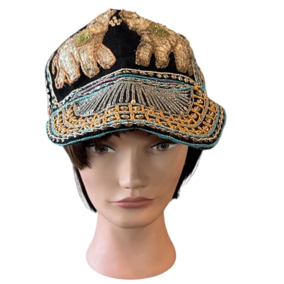 Vintage Burmese Velvet Embellished Black Multi Elephant Baseball Cap Size OS - Picture 3 of 14